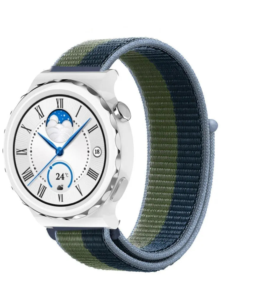 Nylon Strap, moss green, on a watch, 3/4 front view