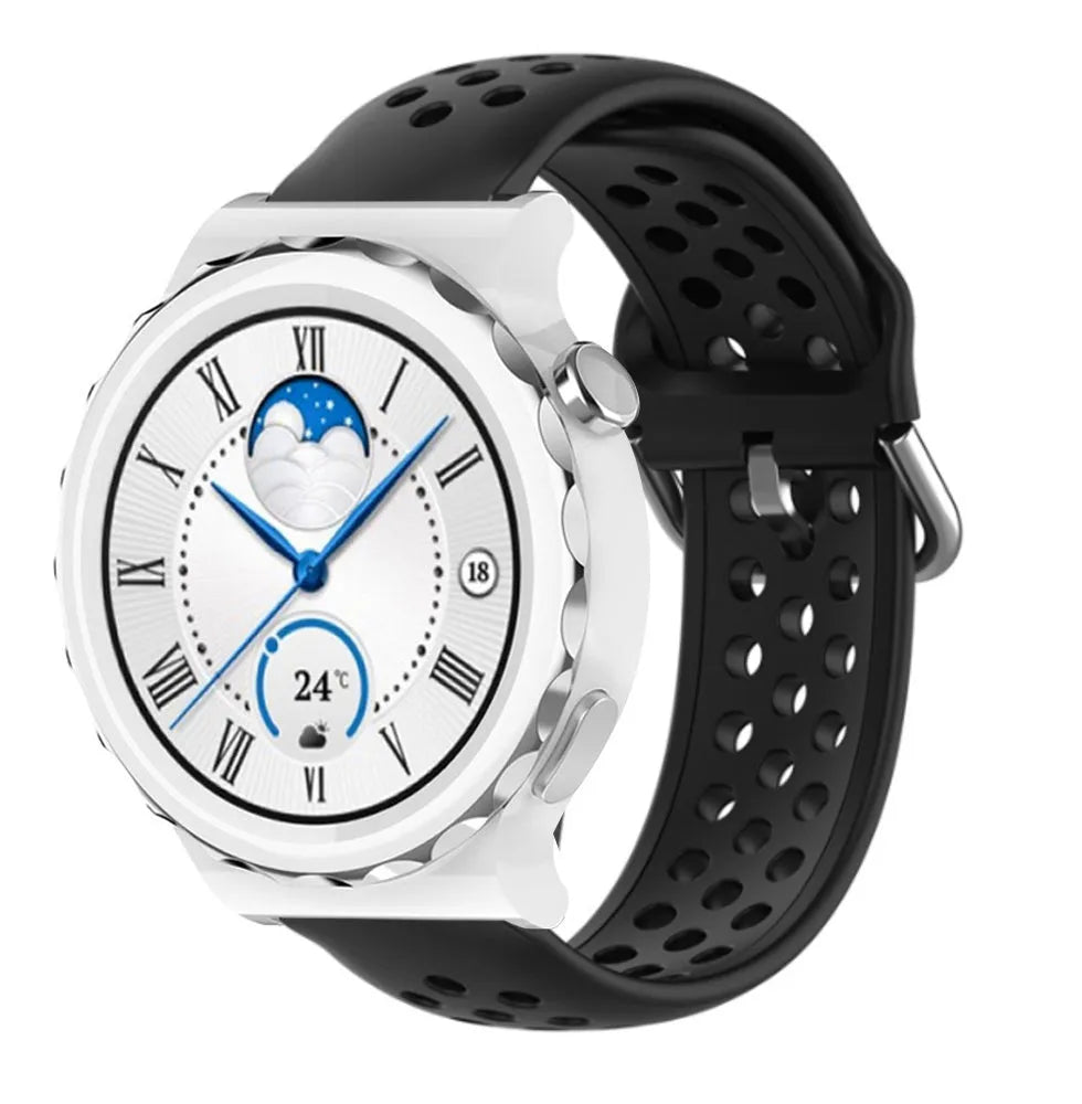 Breathable Silicone Strap, black, on a watch, 3/4 front view