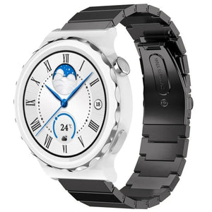 Premium Metal Strap, black, on a watch, 3/4 front view