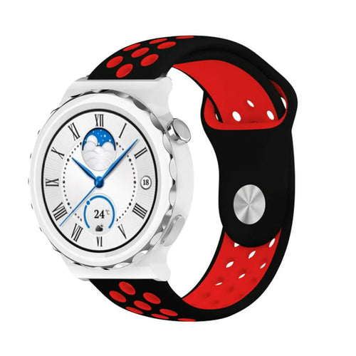 Silicone Sport Strap, black/red, on a watch, 3/4 front view