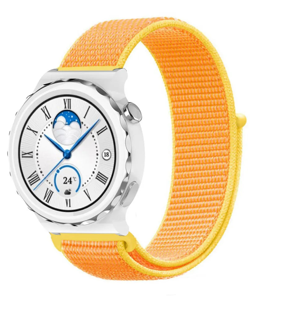 Nylon Strap, light yellow, on a watch, 3/4 front view