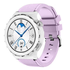 Twill Silicone Strap, lilac, on a watch, 3/4 front view