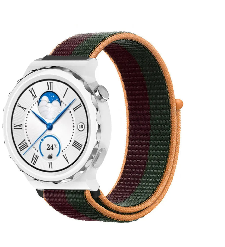 Nylon Strap, dark cherry, on a watch, 3/4 front view