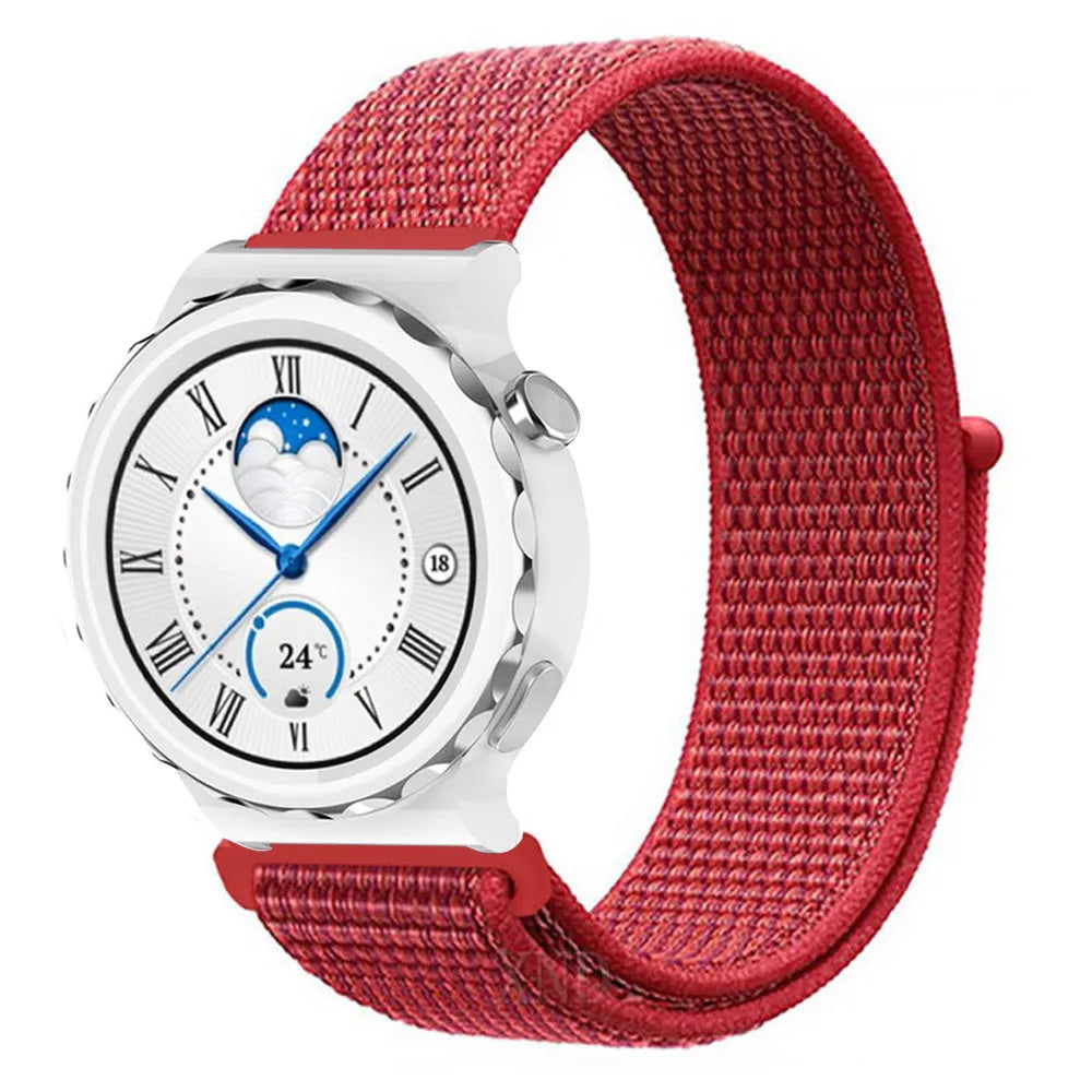 Nylon Strap, red, on a watch, 3/4 front view
