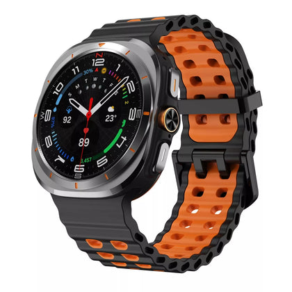 Samsung Galaxy Watch Ultra 2 Wave Silikonarmband Duo (Schwarz/Orange)