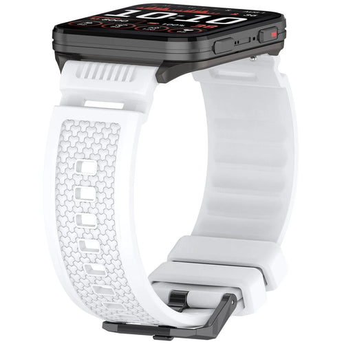 Silicone Strap, white, on a watch, 3/4 front view