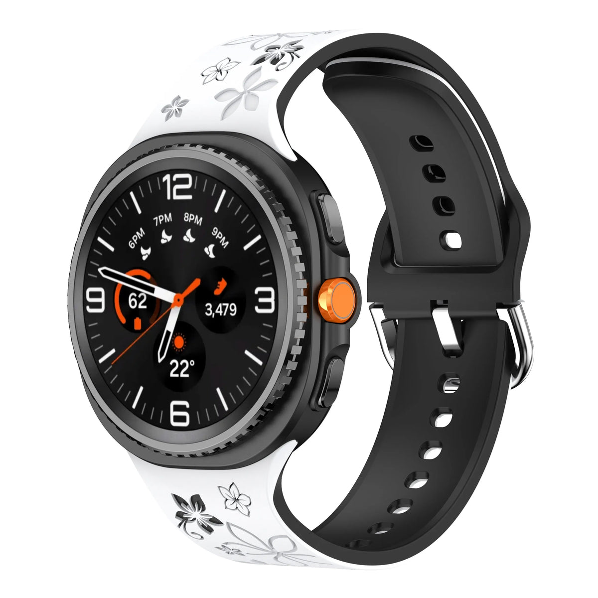 Flower Silicone Strap, on a watch, 3/4 front view