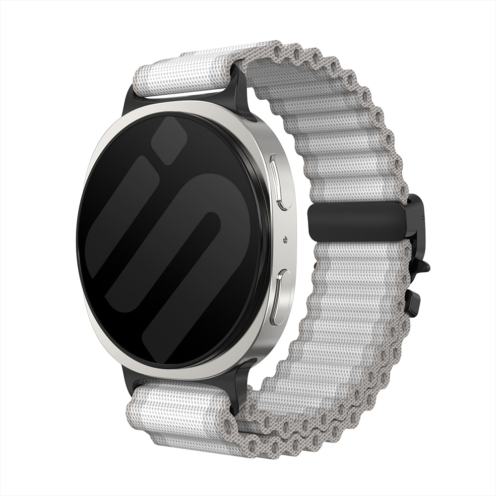 Samsung Galaxy Watch 9 - 40mm Outdoor Nylonarmband mit P-Schnalle (Weiß mit Schwarz)