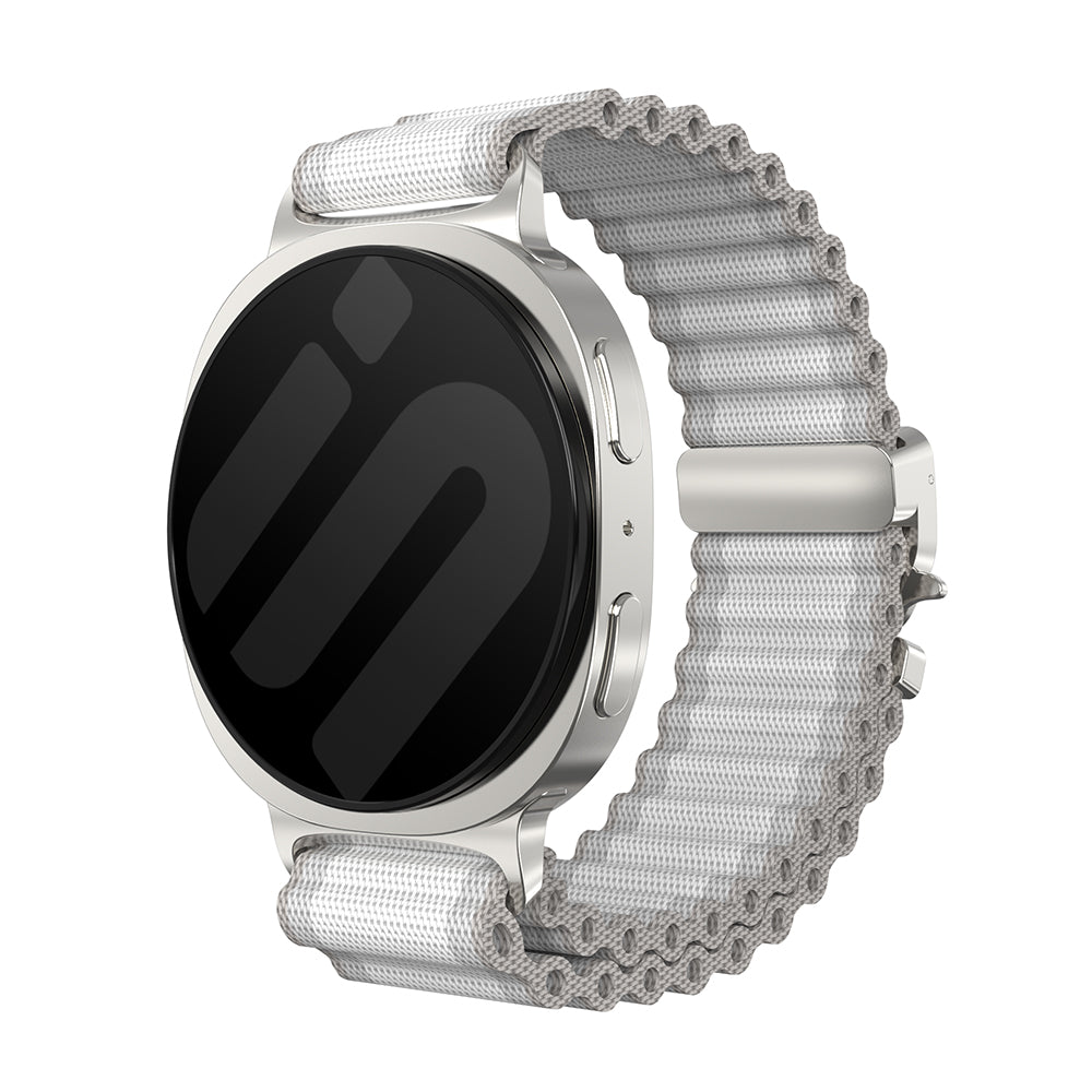 Samsung Galaxy Watch 9 - 40mm Outdoor Nylonarmband mit P-Schnalle (Weiß mit Silber)