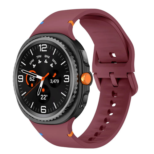 Silicone Strap, wine red, on a watch, 3/4 front view