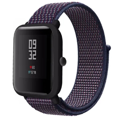 Nylon Strap, indigo blue, on a watch, 3/4 front view