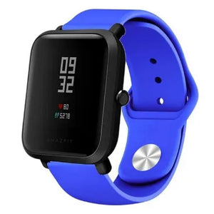 Silicone Sport Strap, blue, on a watch, 3/4 front view