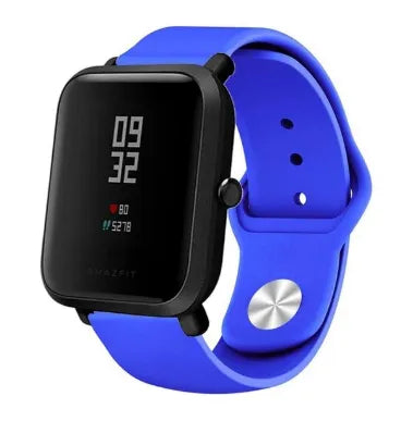 Silicone Sport Strap, blue, on a watch, 3/4 front view