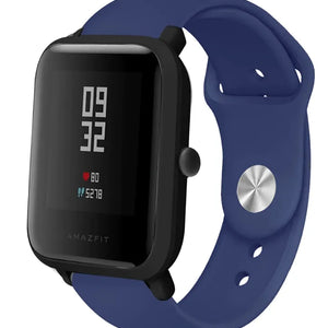 Silicone Sport Strap, dark blue, on a watch, 3/4 front view