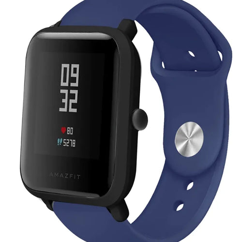 Silicone Sport Strap, dark blue, on a watch, 3/4 front view