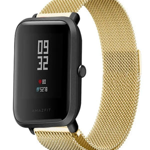 Milanese Strap, gold, on a watch, 3/4 front view
