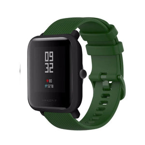 Premium Silicone Strap, army green, on a watch, 3/4 front view