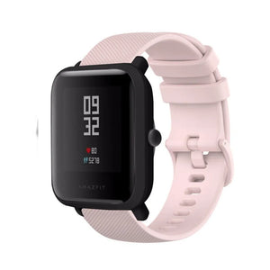 Premium Silicone Strap, pink, on a watch, 3/4 front view