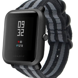 Nylon Buckle Strap, black/grey, on a watch, 3/4 front view