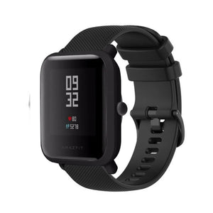 Premium Silicone Strap, black, on a watch, 3/4 front view
