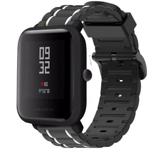 Silicone Strap 'Tough', black/white, on a watch, 3/4 front view