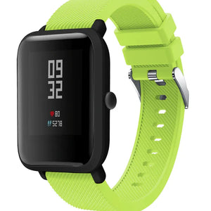 Twill Silicone Strap, light green, on a watch, 3/4 front view