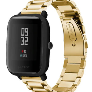 Steel Strap, gold, on a watch, 3/4 front view