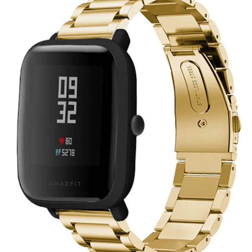 Steel Strap, gold, on a watch, 3/4 front view
