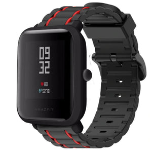 Silicone Strap 'Tough', black/red, on a watch, 3/4 front view