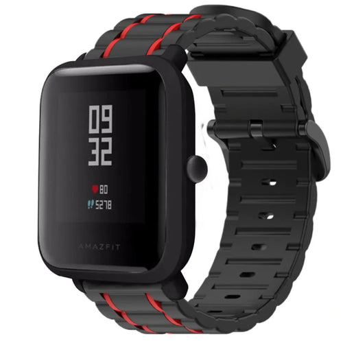 Silicone Strap 'Tough', black/red, on a watch, 3/4 front view