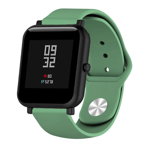 Silicone Sport Strap, army green, on a watch, 3/4 front view