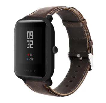 Leather Strap, dark brown, on a watch, 3/4 front view
