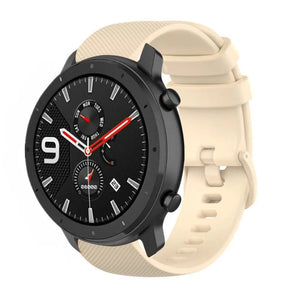 Premium Silicone Strap, beige, on a watch, 3/4 front view