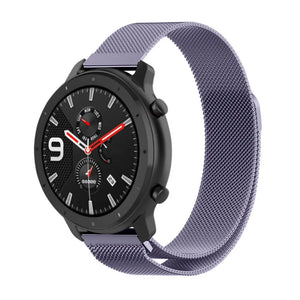 Milanese Strap, light purple, on a watch, 3/4 front view