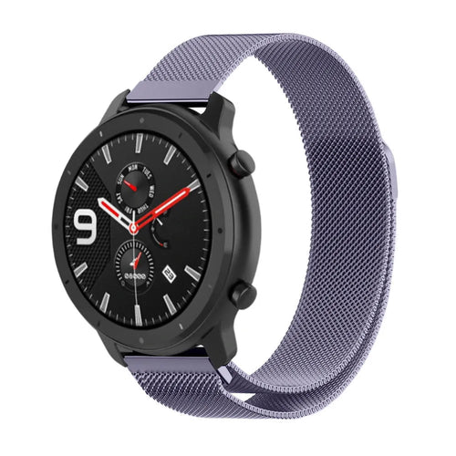 Milanese Strap, light purple, on a watch, 3/4 front view