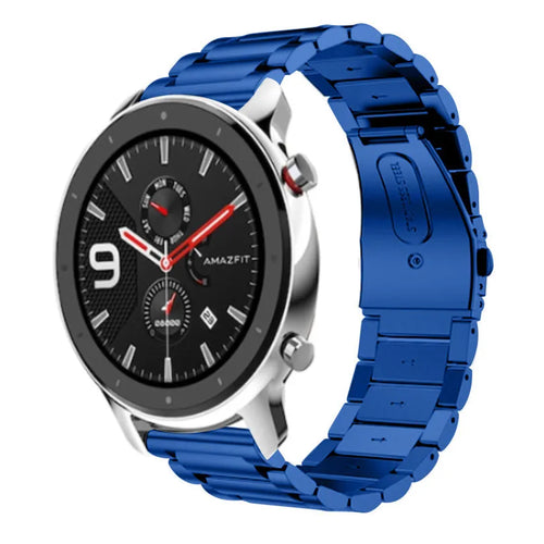 Steel Strap, blue, on a watch, 3/4 front view