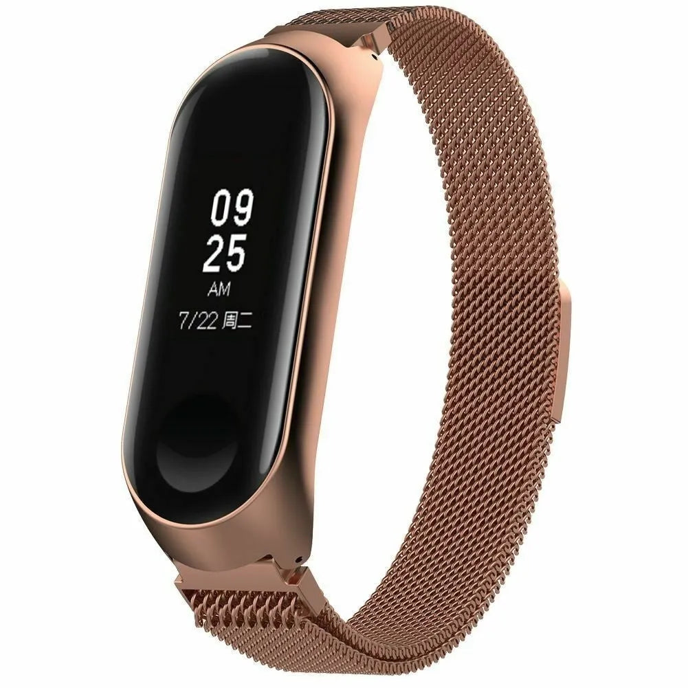 Milanese Strap, rose gold, on a watch, 3/4 front view