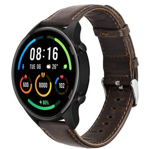 Leather Strap, dark brown, on a watch, 3/4 front view