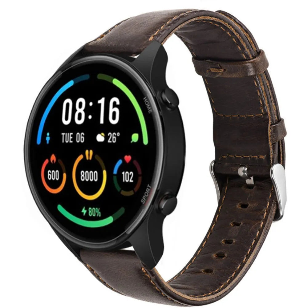 Leather Strap, dark brown, on a watch, 3/4 front view