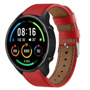 Modern Leather Strap, red, on a watch, 3/4 front view