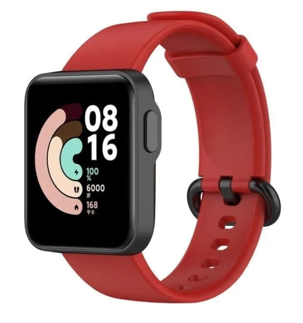 Silicone Strap, red, on a watch, 3/4 front view