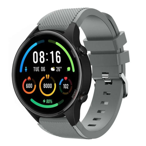 Twill Silicone Strap, grey, on a watch, 3/4 front view