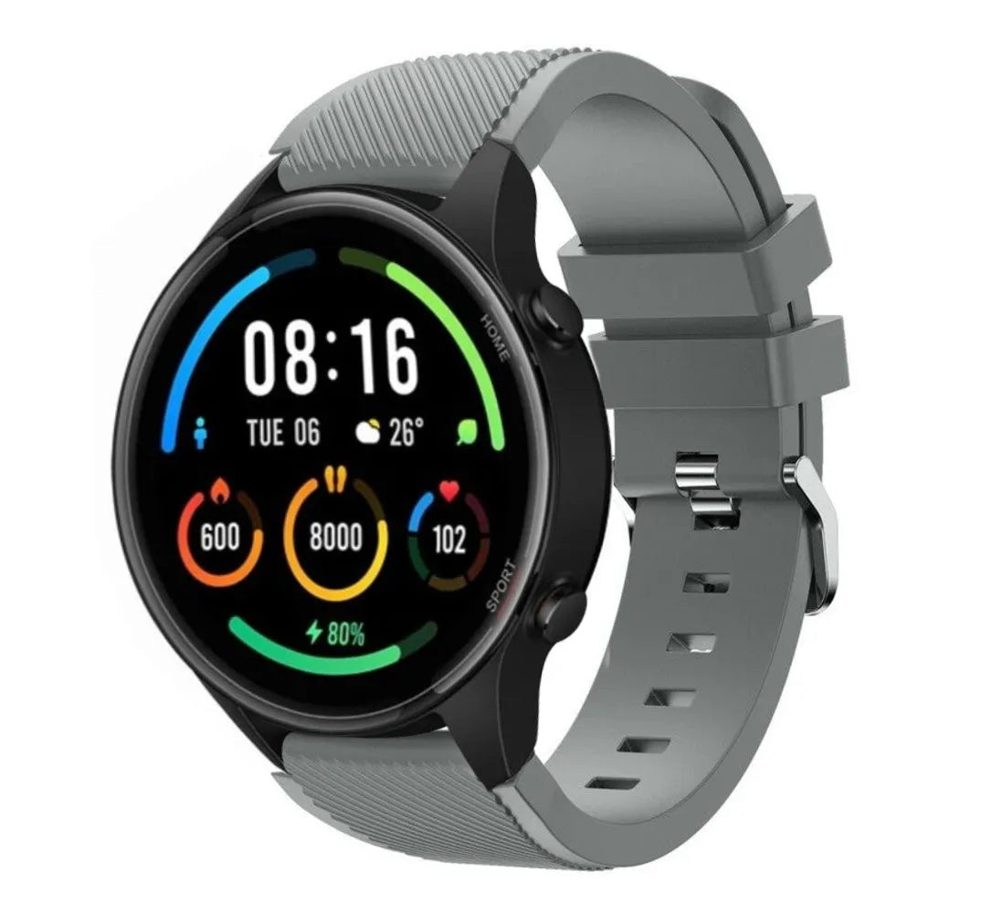 Twill Silicone Strap, grey, on a watch, 3/4 front view