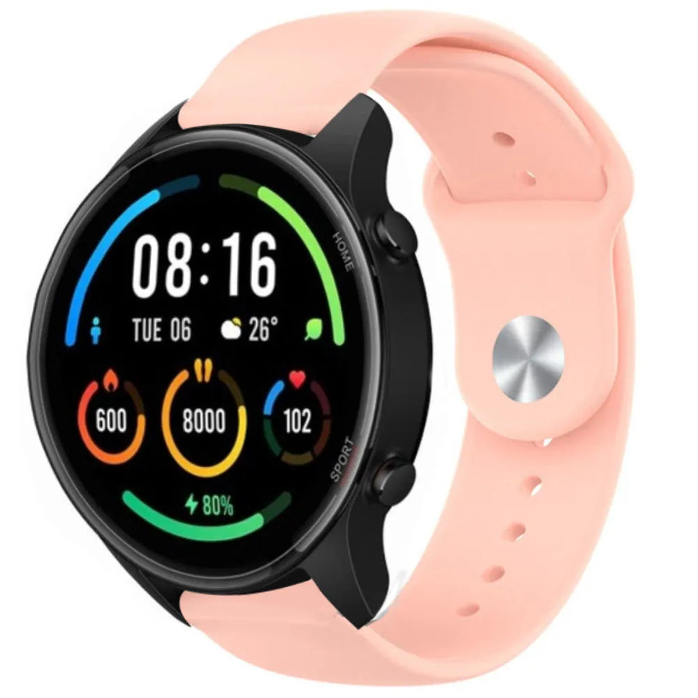 Silicone Sport Strap, pink, on a watch, 3/4 front view