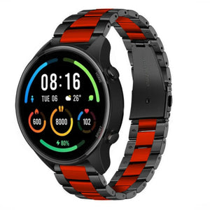 Steel Strap, black/red, on a watch, 3/4 front view