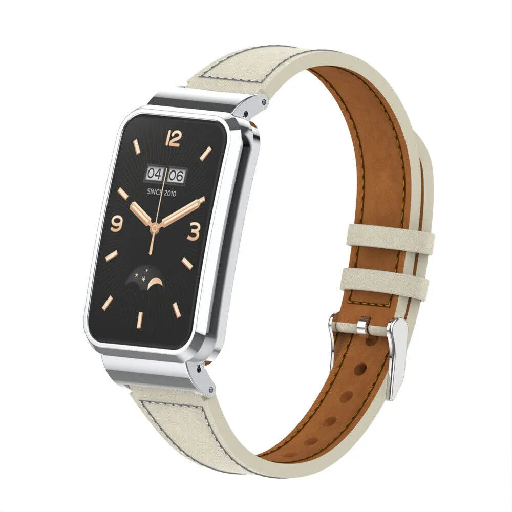 Leather Strap, white, on a watch, 3/4 front view