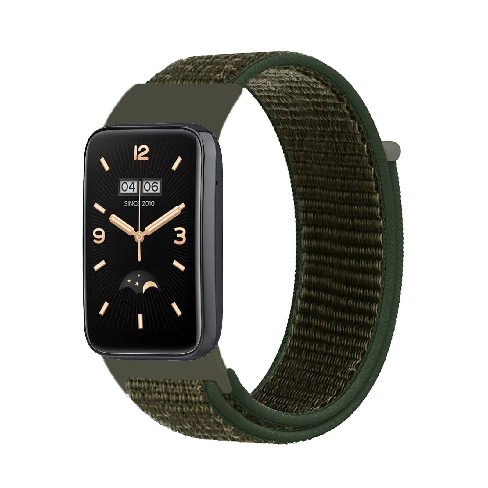Nylon Strap, army green, on a watch, 3/4 front view