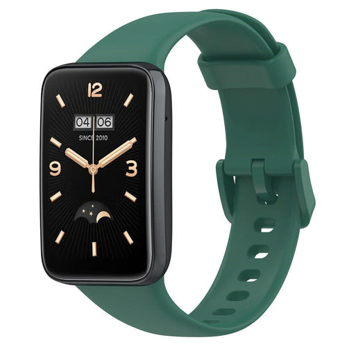 Silicone Strap, dark green, on a watch, 3/4 front view