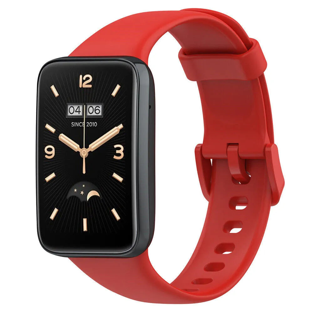 Silicone Strap, red, on a watch, 3/4 front view