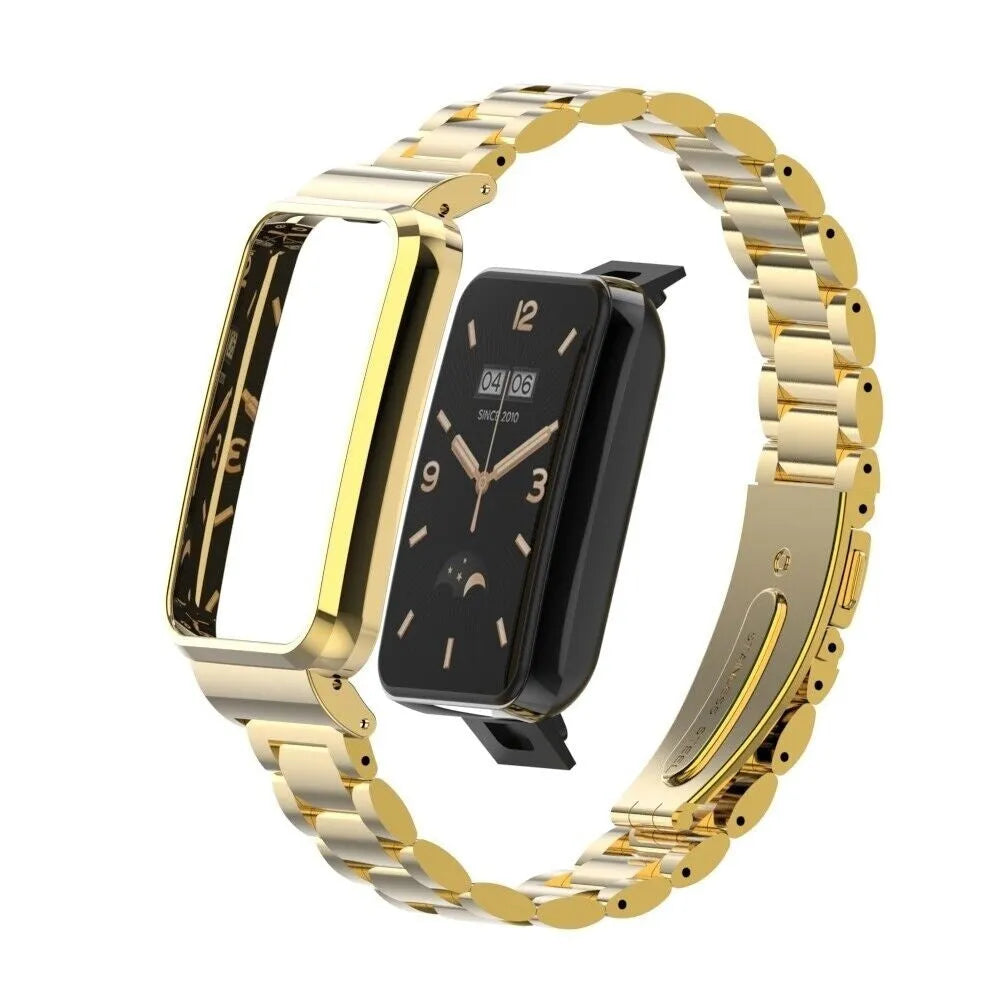 Steel Strap, gold, on a watch, 3/4 front view